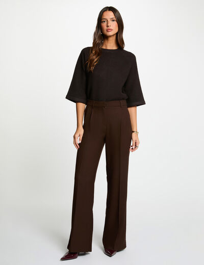 Pantalon large taille haute marron fonc&eacute; femme