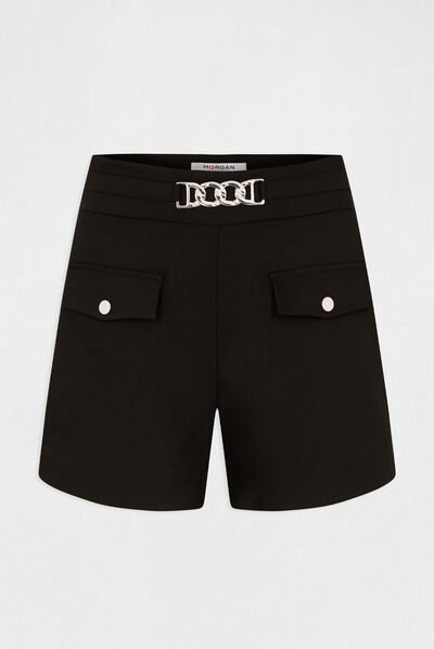 Short droit taille haute avec ornement noir femme