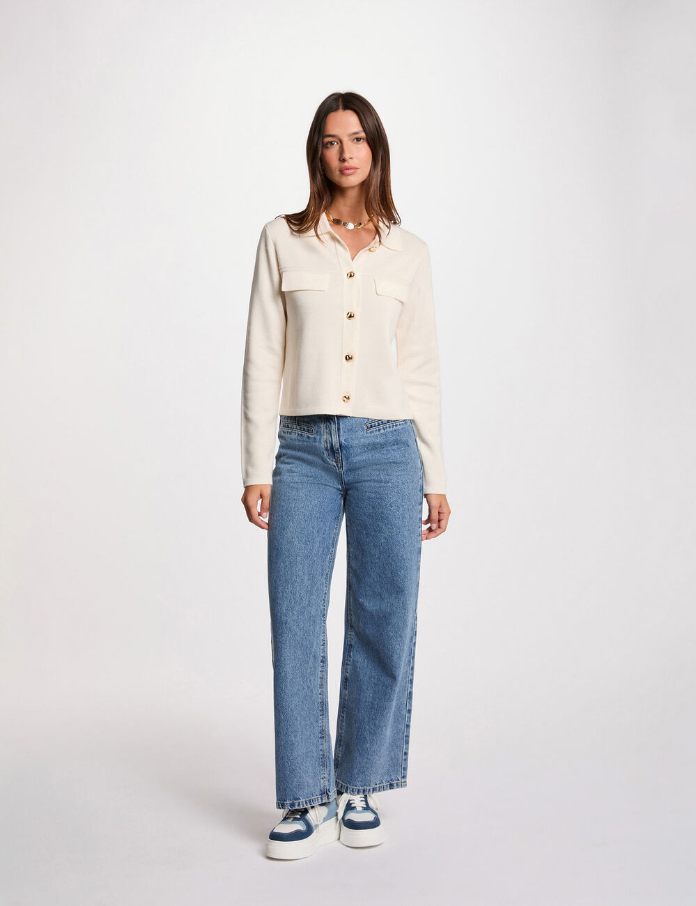 Gilet manches longues ivoire femme