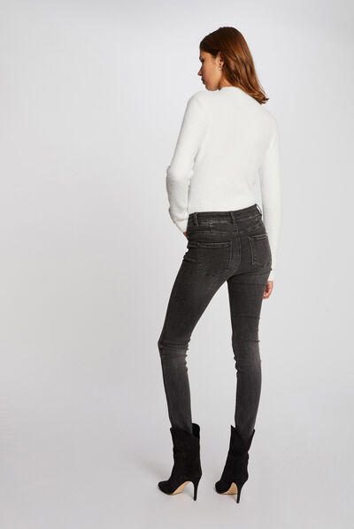 Pull manches longues maille duveteuse ecru femme