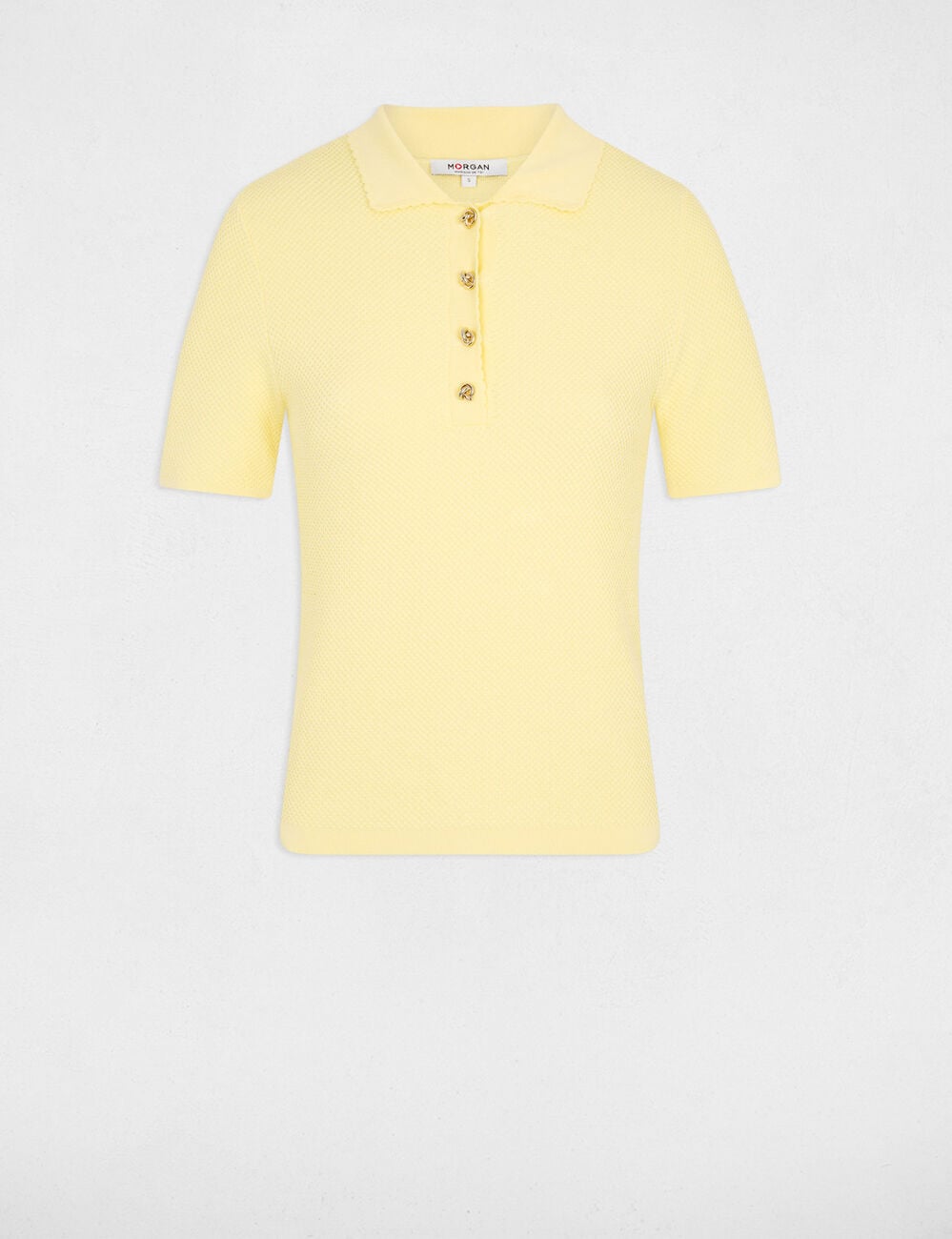 Pull ajust&eacute; col &agrave; revers jaune pastel femme