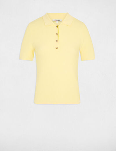 Pull ajust&eacute; col &agrave; revers jaune pastel femme