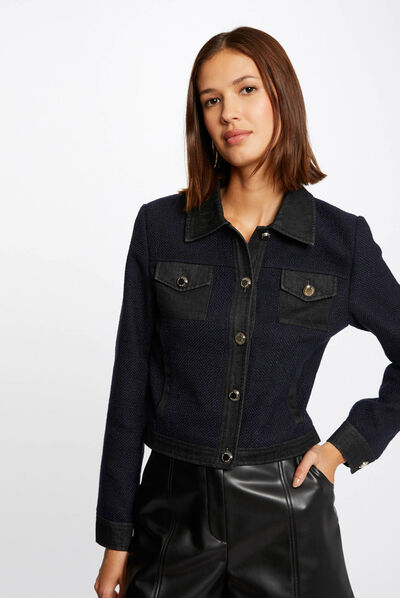 Veste droite boutonnée marine femme