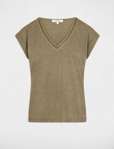 T-shirt manches courtes vert kaki femme
