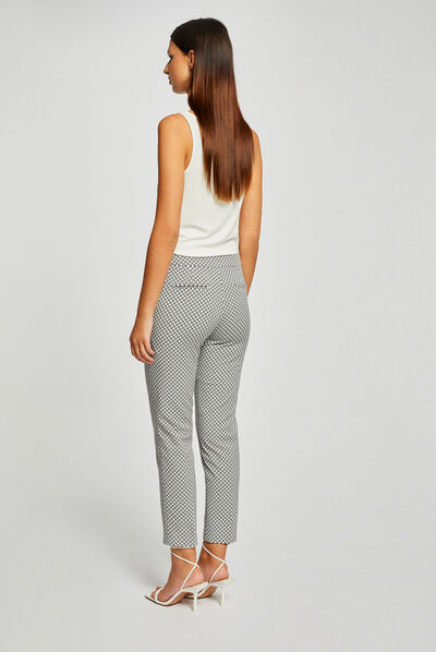 Pantalon cigarette 7/8ème imprimé ecru femme