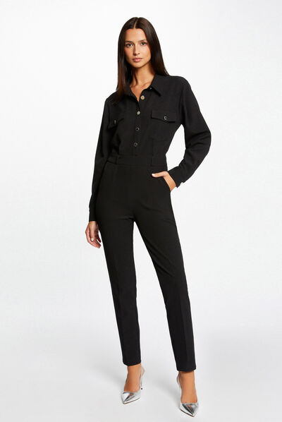 Combinaison ajustée manches longues noir femme