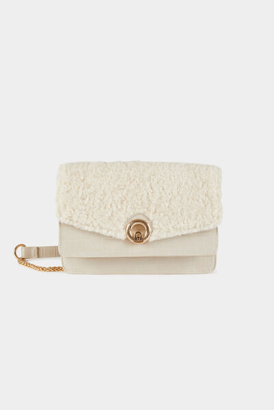 Sac à rabat en imitation fourrure beige femme