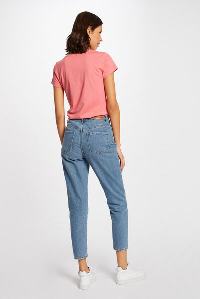 T-shirt manches courtes à inscription rose femme