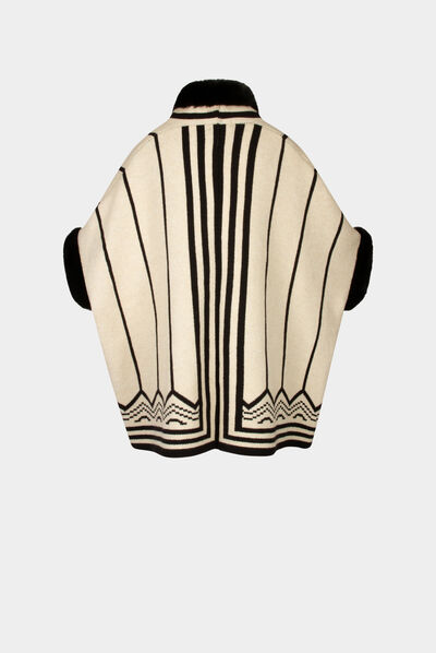 Poncho imprimé graphique noir femme