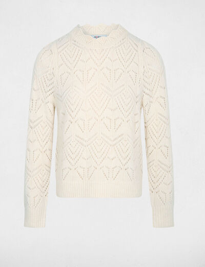 Pull ajour&eacute; col rond ivoire femme