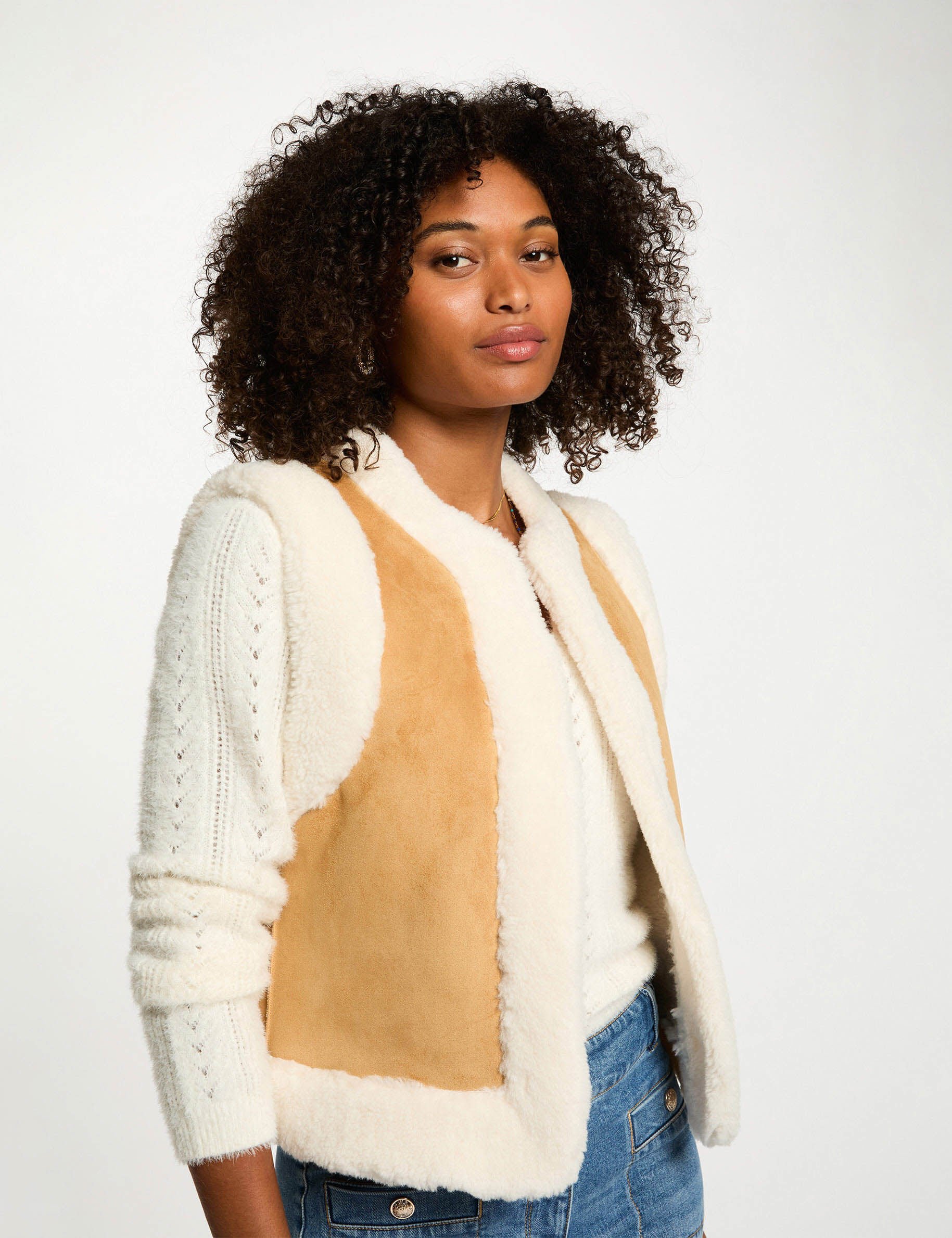 Veste droite sans manches camel femme