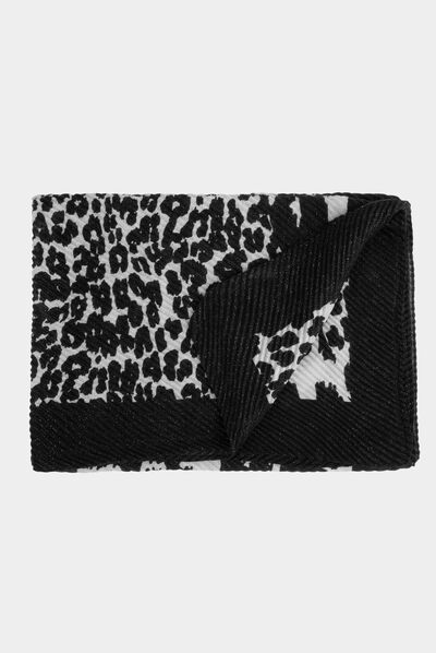 Foulard plissé imprimé animalier noir femme