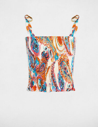 Top smocké imprimé multicolore femme