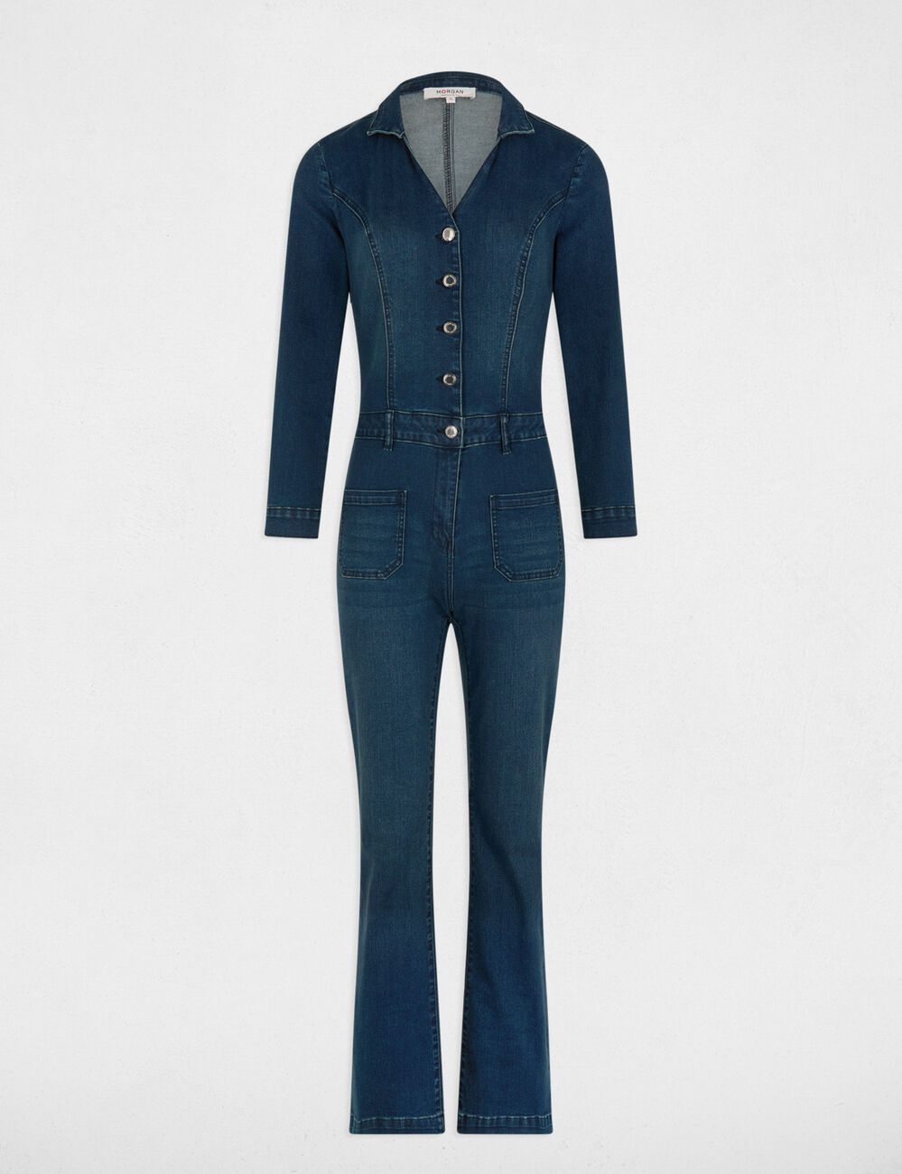 Combinaison longue large jean denim brut femme
