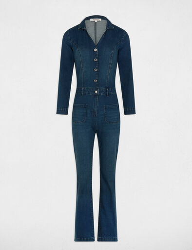Combinaison longue large jean denim brut femme