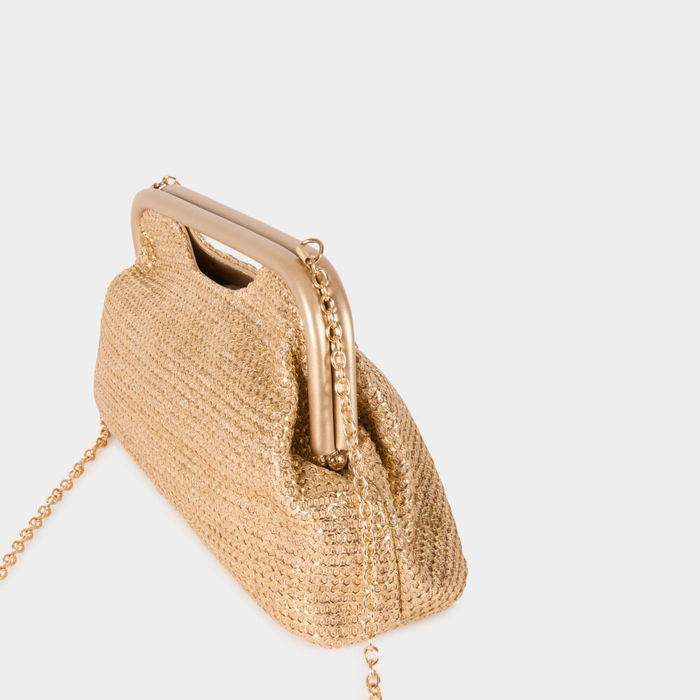 Pochette tress&eacute;e jaune or femme