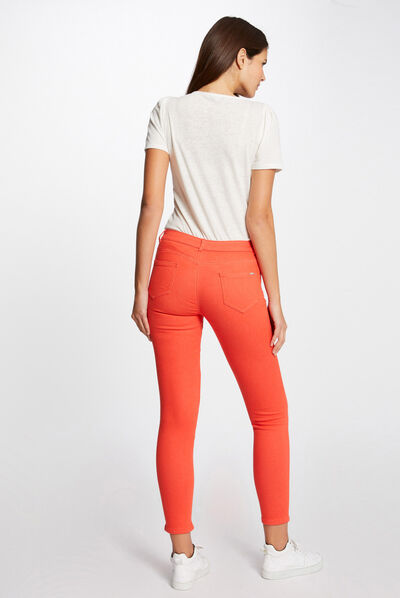Jeans skinny taille basse orange femme