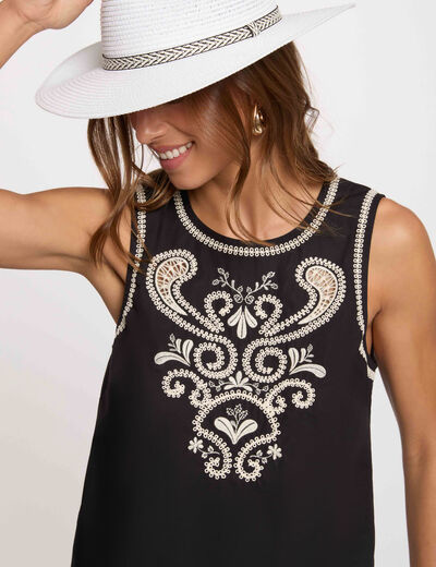 Chapeau paille graphique blanc femme