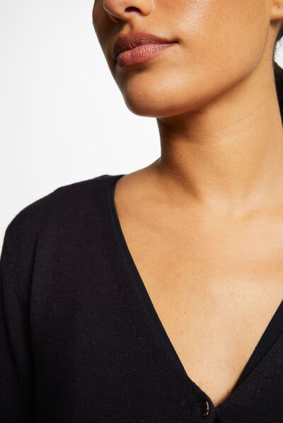 Gilet manches longues à col en V marine femme