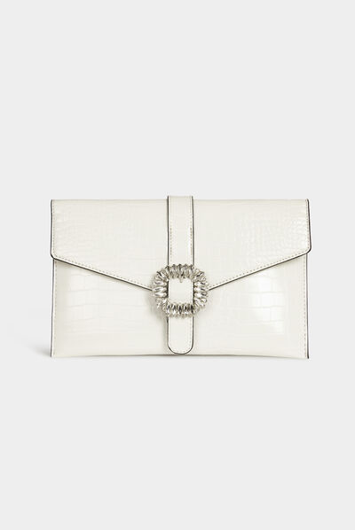 Sac pochette avec boucle à strass blanc femme