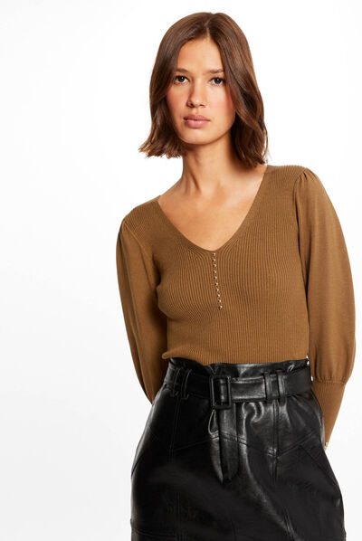 Pull manches longues avec boutons olive femme