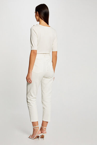 Pull manches 3/4 avec boutons ivoire femme