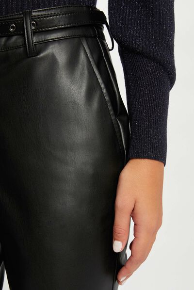Pantalon ajusté simili cuir 7/8ème noir femme
