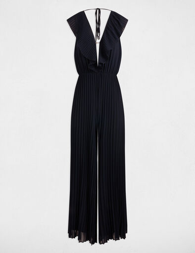 Combinaison longue plissée bleu marine femme