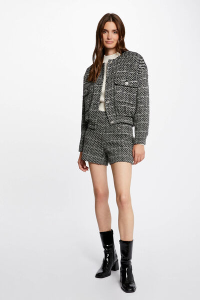 Blouson oversize fils métallisés noir femme