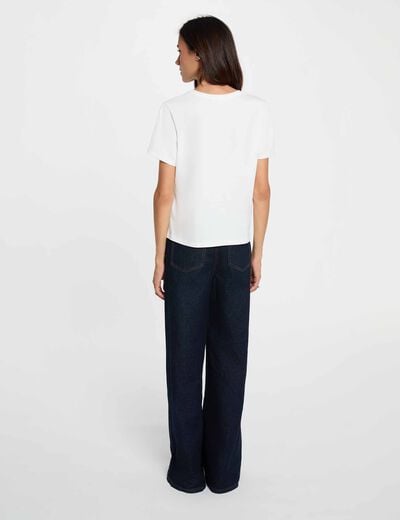 T-shirt imprim&eacute; col rond blanc femme