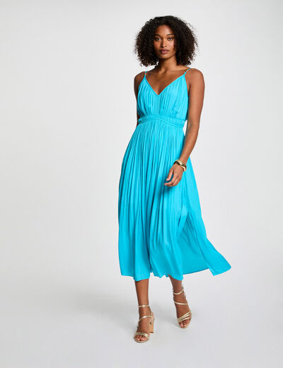 Robe midi droite plissée bleu ciel femme