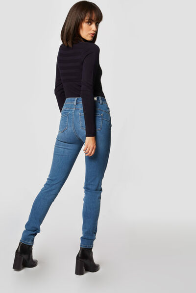 Pull manches longues col roulé marine femme