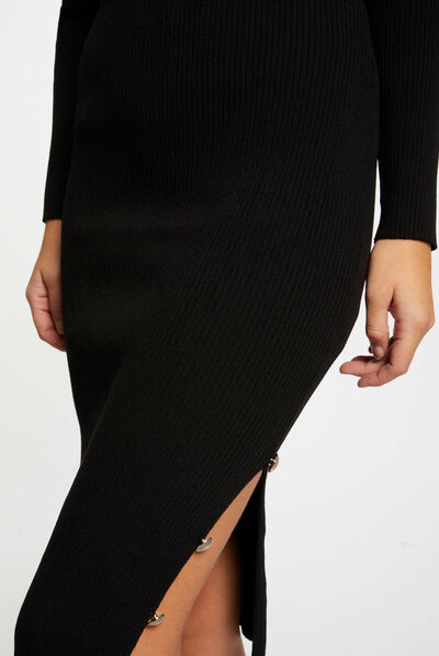 Robe pull ajustée fendue avec boutons noir femme