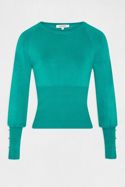 Pull manches longues à col rond vert moyen femme