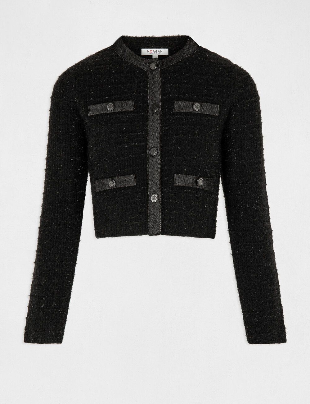 Gilet col rond boutonné noir femme