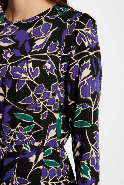 Robe droite col rond imprimé végétal multico femme
