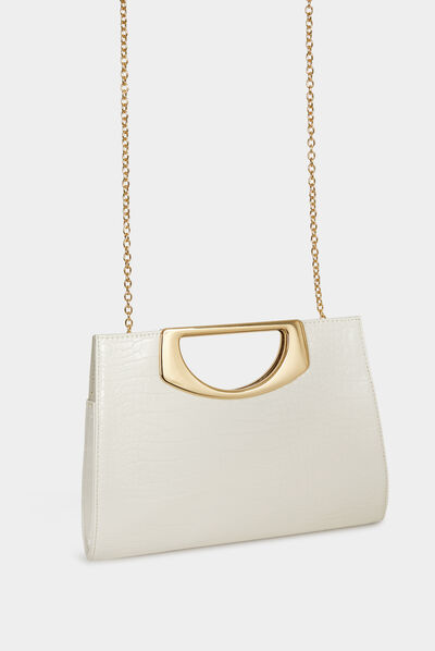Sac pochette aspect croco blanc femme