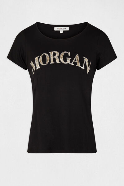 T-shirt manches courtes à inscription noir femme