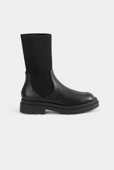 Bottines chaussettes plates noir femme