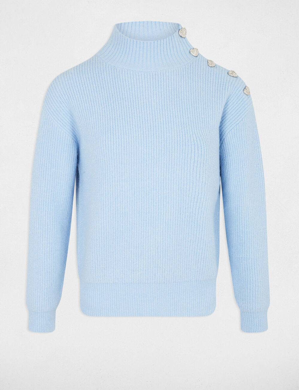 Pull manches longues avec boutons bleu ciel femme