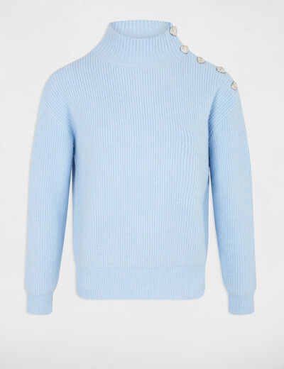 Pull manches longues avec boutons bleu ciel femme