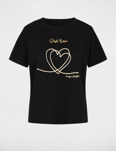 T-shirt brod&eacute; noir femme