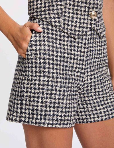 Short tweed taille haute multicolore femme