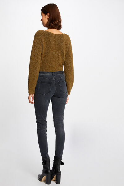 Pull manches longues avec col en V vert moyen femme