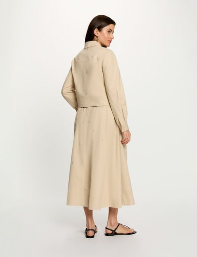Veste cropped clout&eacute;e beige femme
