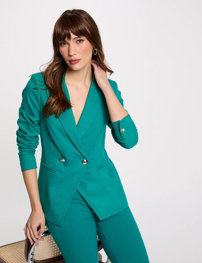 Blazer cintré boutonné bleu turquoise femme