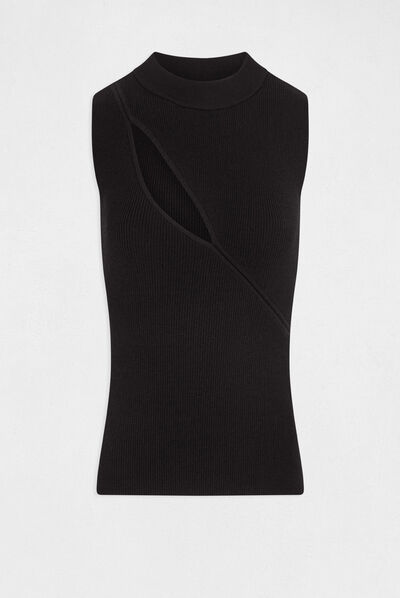 Débardeur pull sans manches à ouverture noir femme