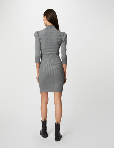 Robe pull ajust&eacute;e &agrave; col roul&eacute; gris fonc&eacute; femme