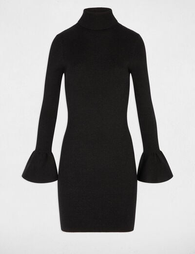 Robe tricot col roul&eacute; noir femme