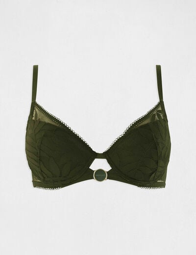 Soutien-gorge dentelle brod&eacute;e vert kaki femme